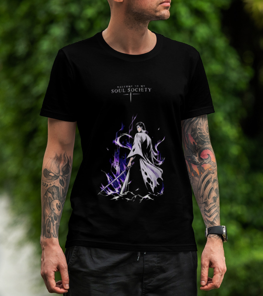 Sosuke Aizen Welcome To My Soul Society Sword Character Purple Aura T-Shirt