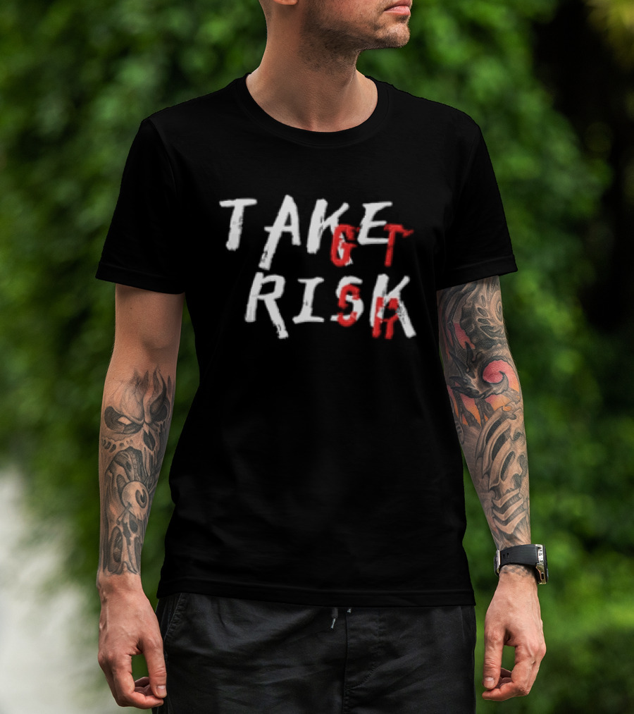 Take Get Risk Distressed White Red T-Shirt