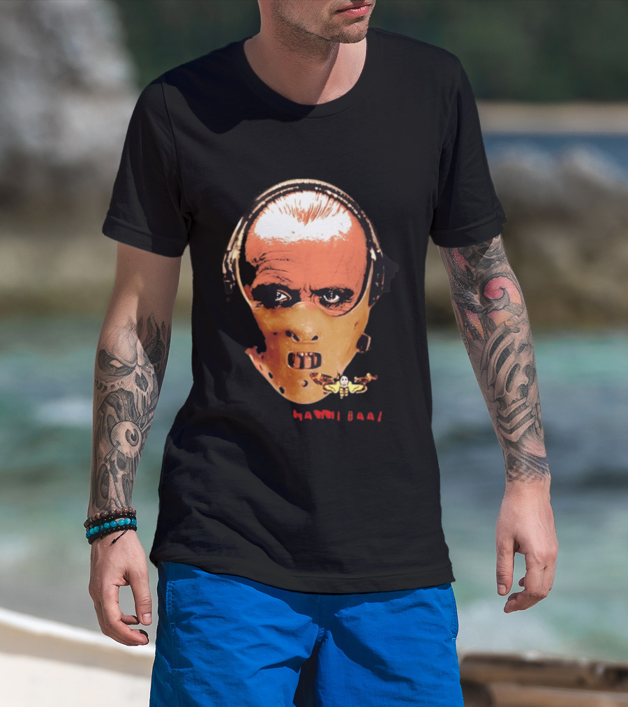 Hannibal Lecter Silence Of The Lamb Halloween Horror Mask With Skull Moth T-Shirt