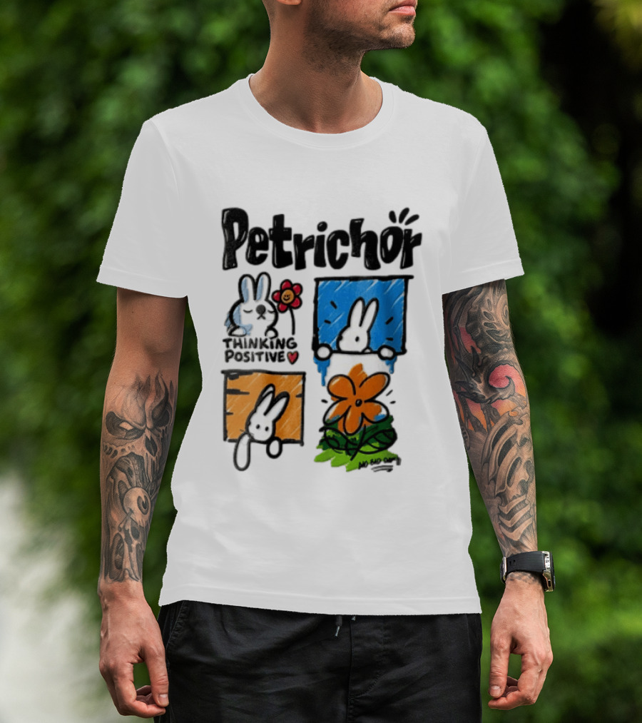 Petrichor Thinking Positive No Bad Day Bunny And Flowers T-Shirt
