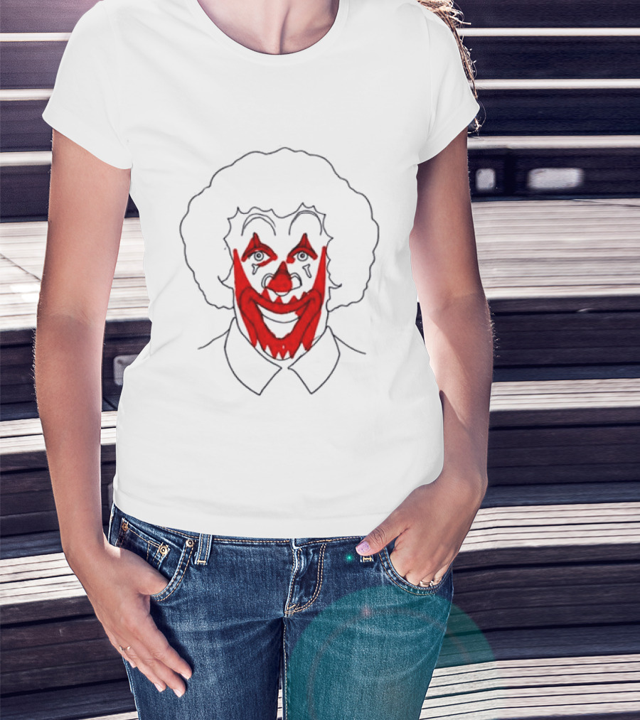 Asspizza Store Ronald Clown Face Drawing Red Lips White Collar T-Shirt