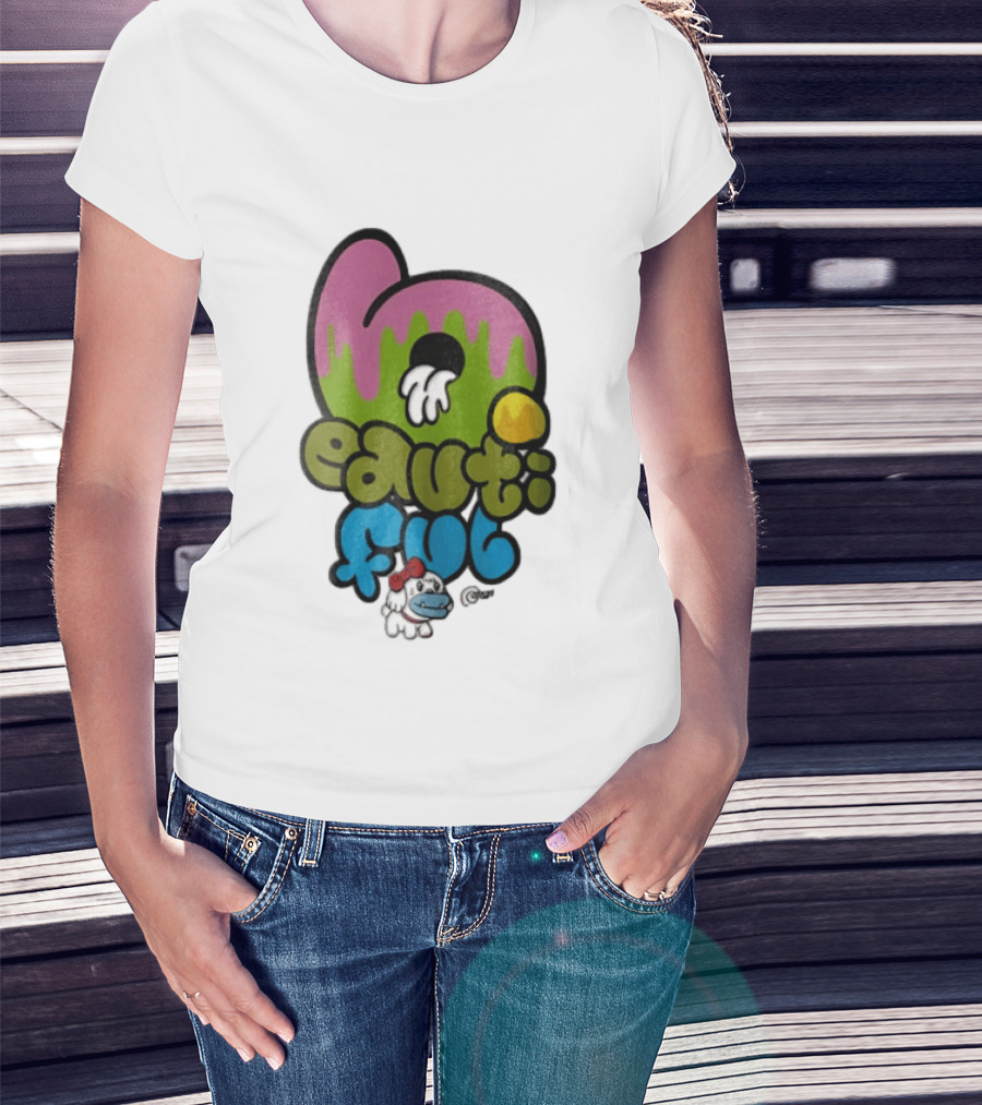 Beautiful Graffiti Lettering Dripping Paint Cartoon Dog With Spray Can T-Shirt