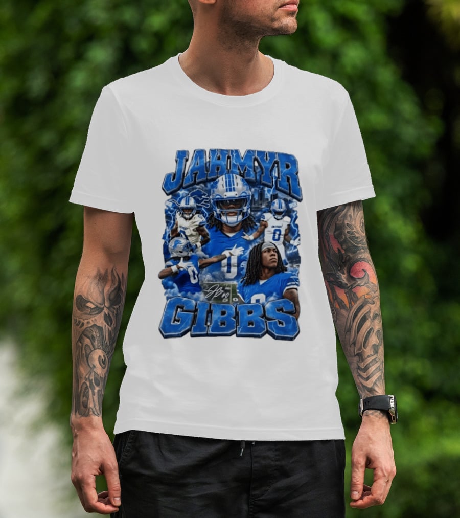Jahmyr Gibbs Detroit Lions Blue Football T-Shirt