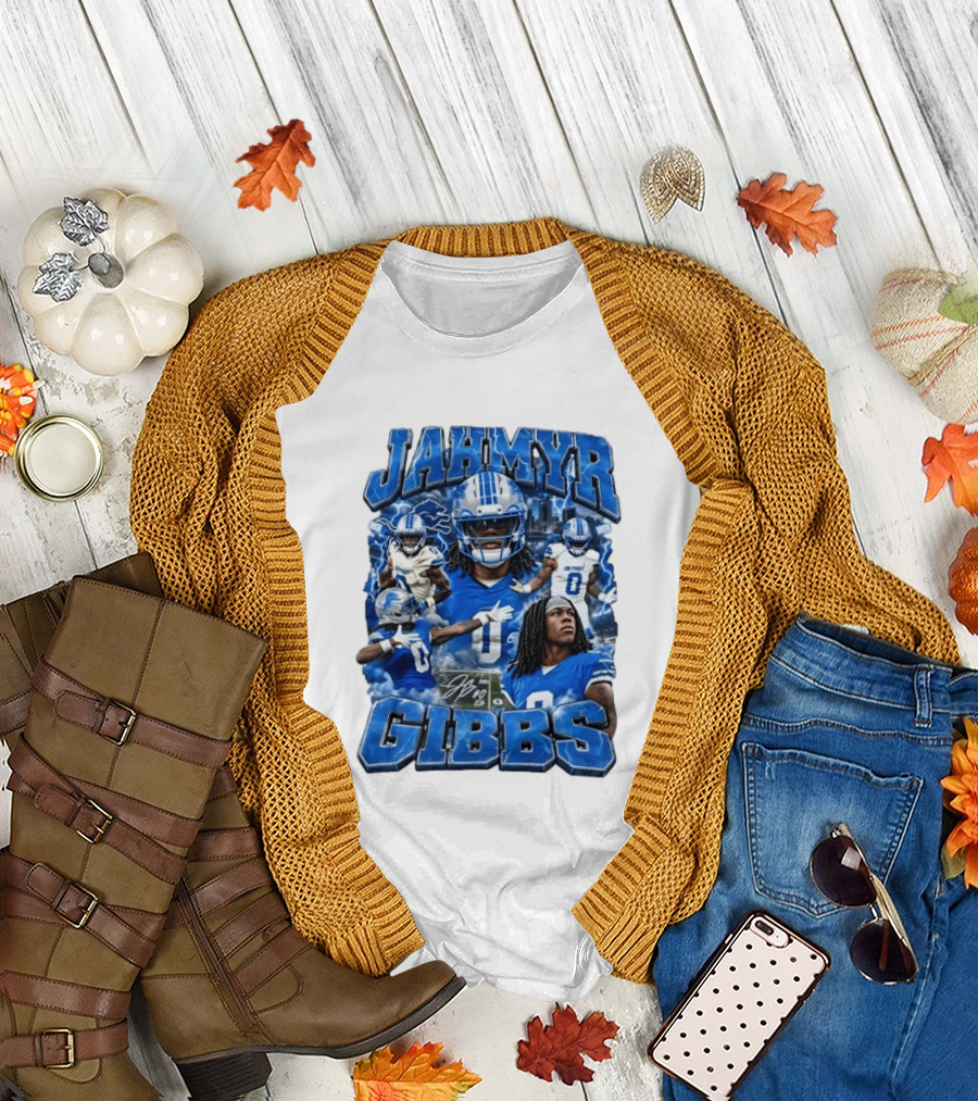 Jahmyr Gibbs Detroit Lions Blue Football T-Shirt