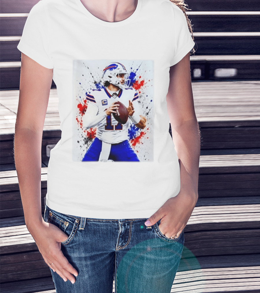 Buffalo Bills Josh Allen Paint Splatter Style Football Quarterback T-Shirt