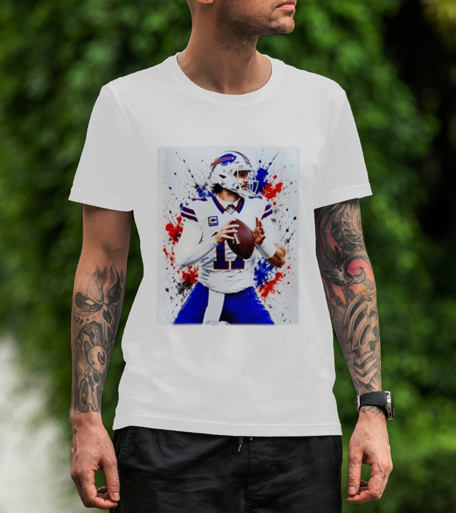 Buffalo Bills Josh Allen Paint Splatter Style Football Quarterback T-Shirt