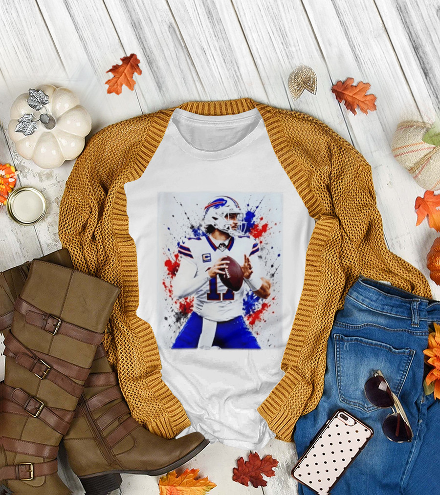 Buffalo Bills Josh Allen Paint Splatter Style Football Quarterback T-Shirt