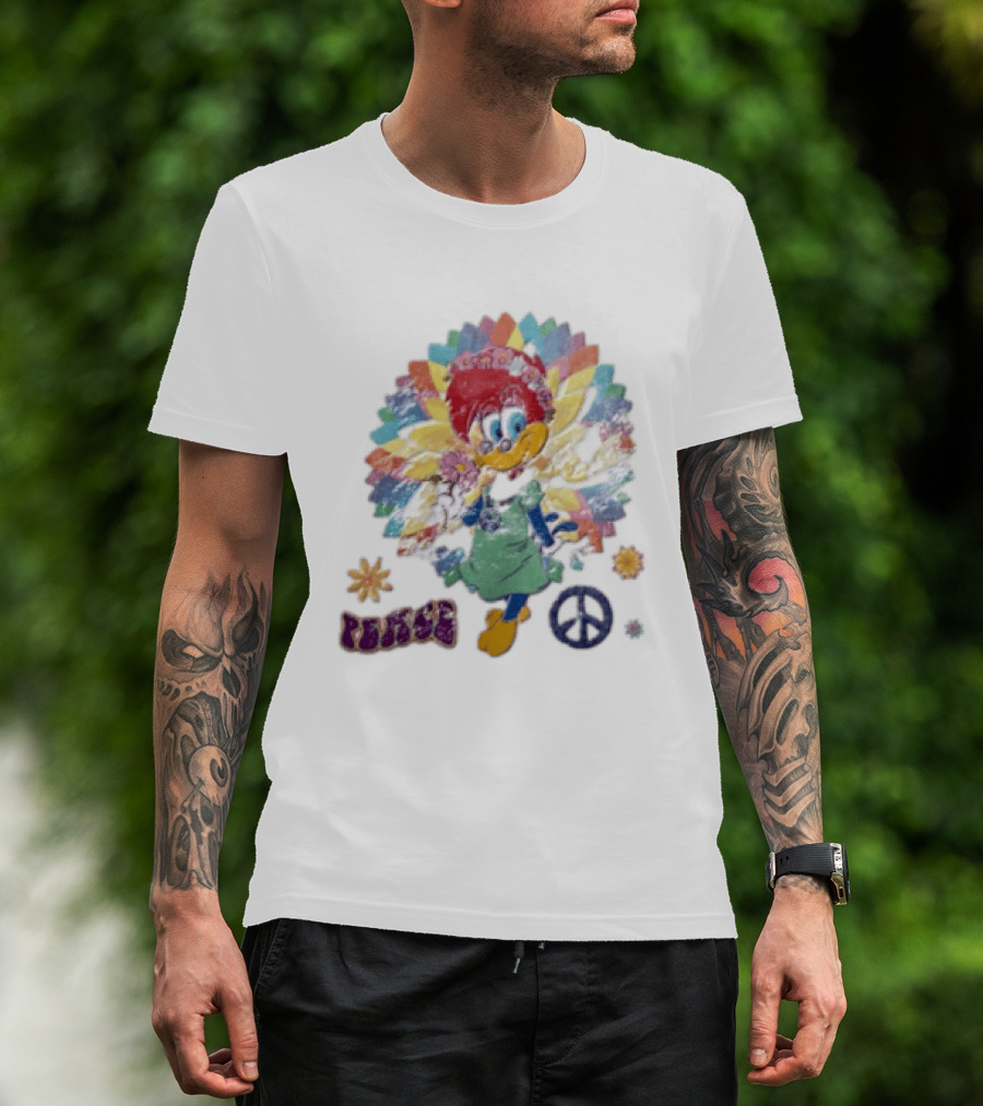 Peace Winnie Woodpecker Flower Crown Rainbow Sign T-Shirt