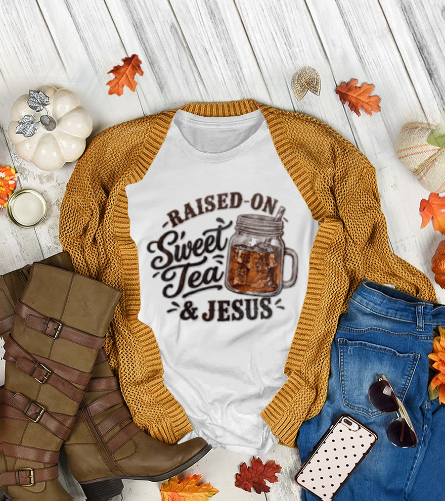 Raised ON Sweet Tea And Jesus Mason Jar Tea Straw T-Shirt