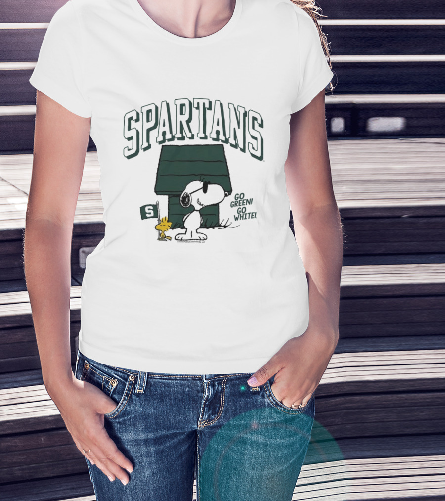 Spartans Snoopy Go Green Go White T-Shirt
