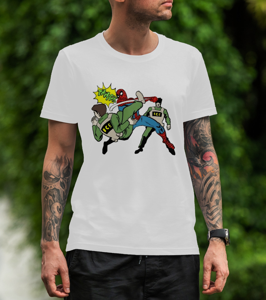 Spider Man Thwack ICE Agents Marvel Super Hero Action Scene T-Shirt