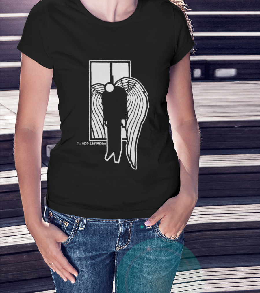 7 Angels 7 Plagues No One Listens Wings Mirror Black T-Shirt