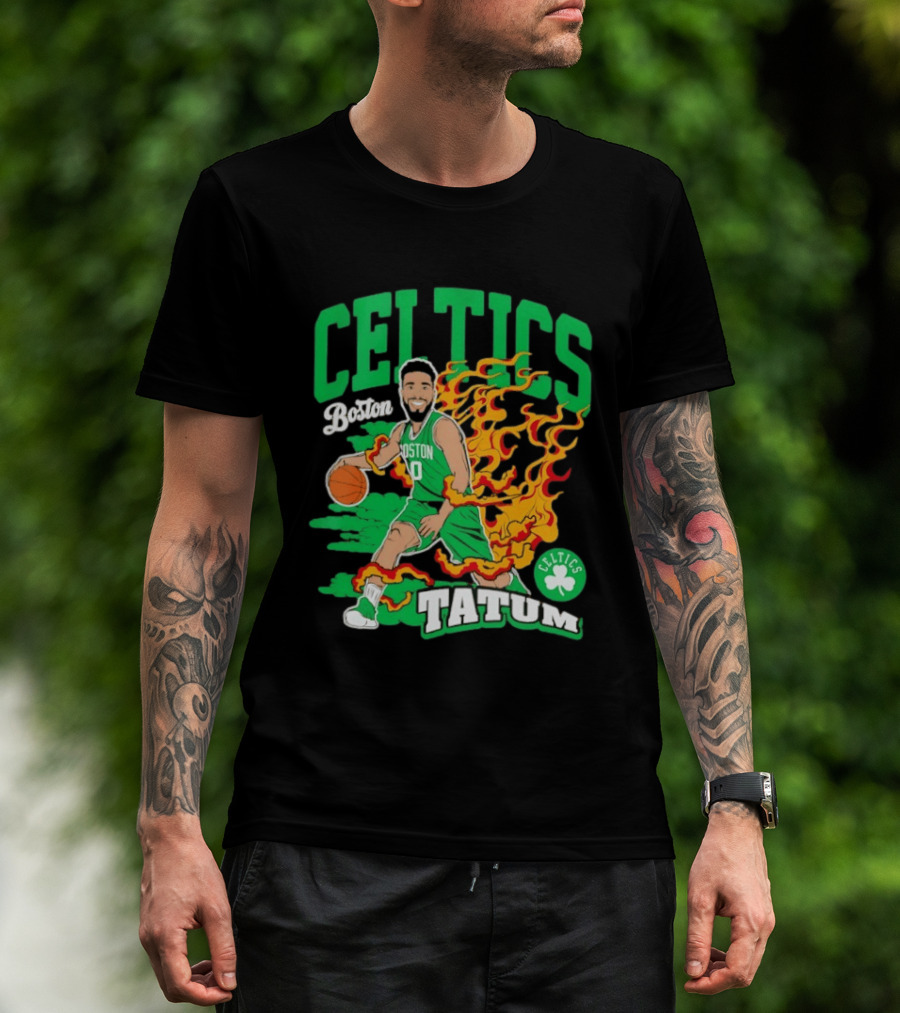 Boston Celtics Jayson Tatum Fired Up Basketball Flames T-Shirt