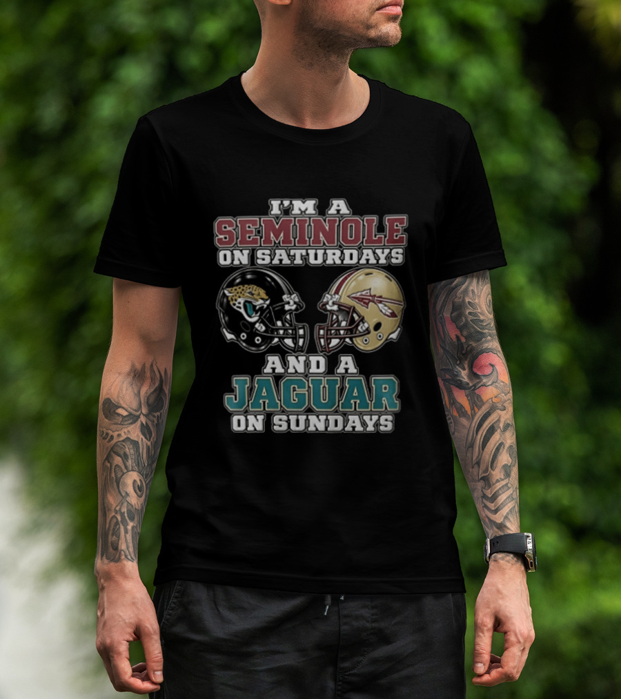 I'm A Seminole On Saturdays And A Jaguar On Sundays Football Fan Helmet T-Shirt