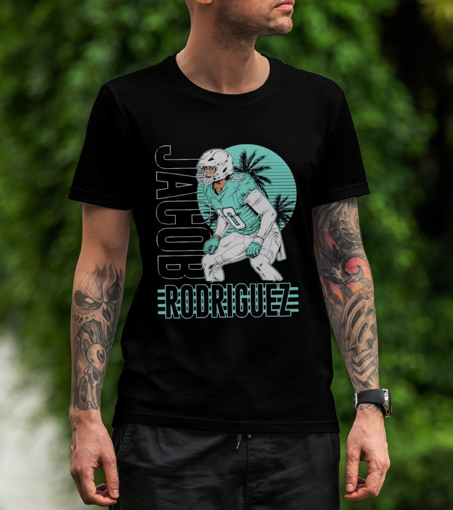 Jacob Rodriguez Miami Dolphins Palm Trees Football Player Tropical Scene T-Shirt
