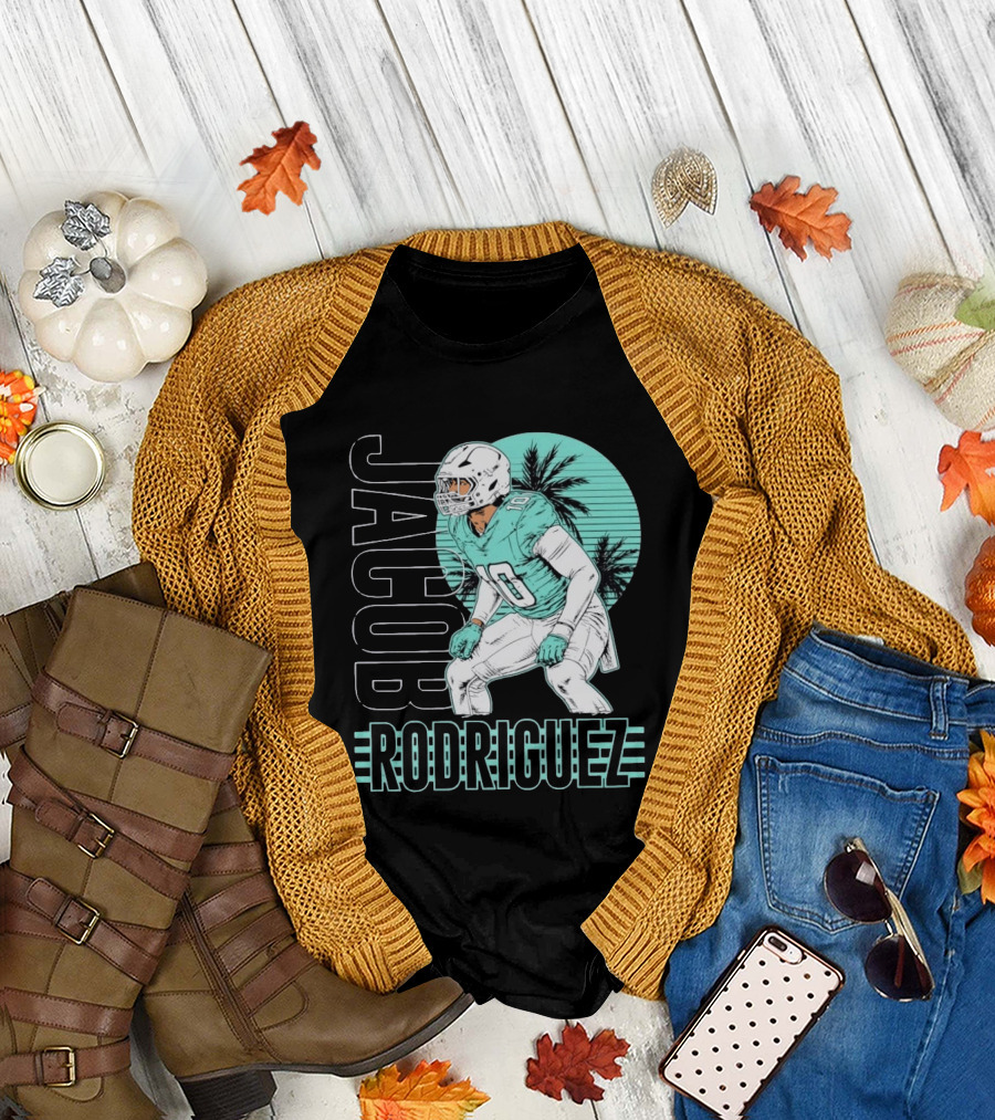 Jacob Rodriguez Miami Dolphins Palm Trees Football Player Tropical Scene T-Shirt