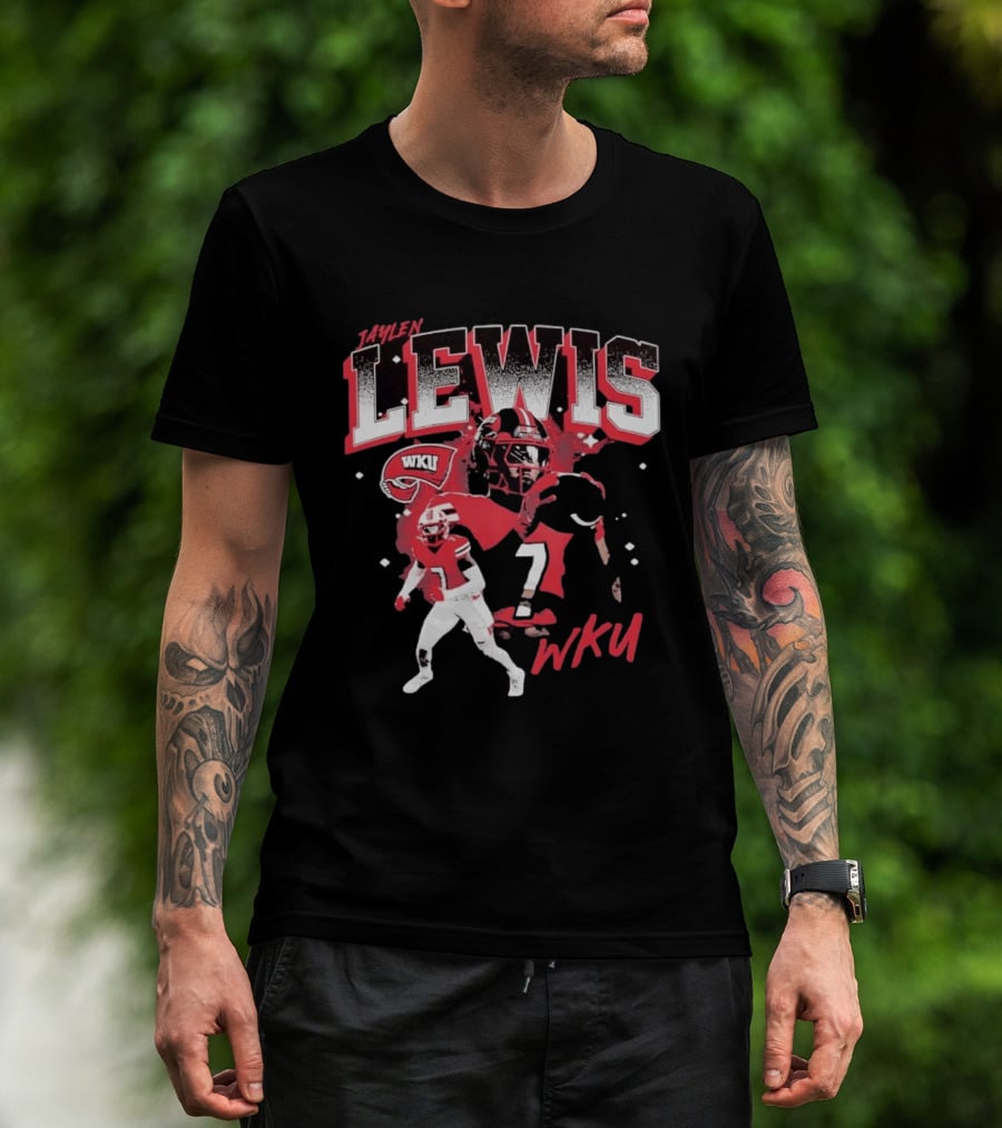 Jaylen Lewis No 7 WKU Football Helmet And Player Action T-Shirt