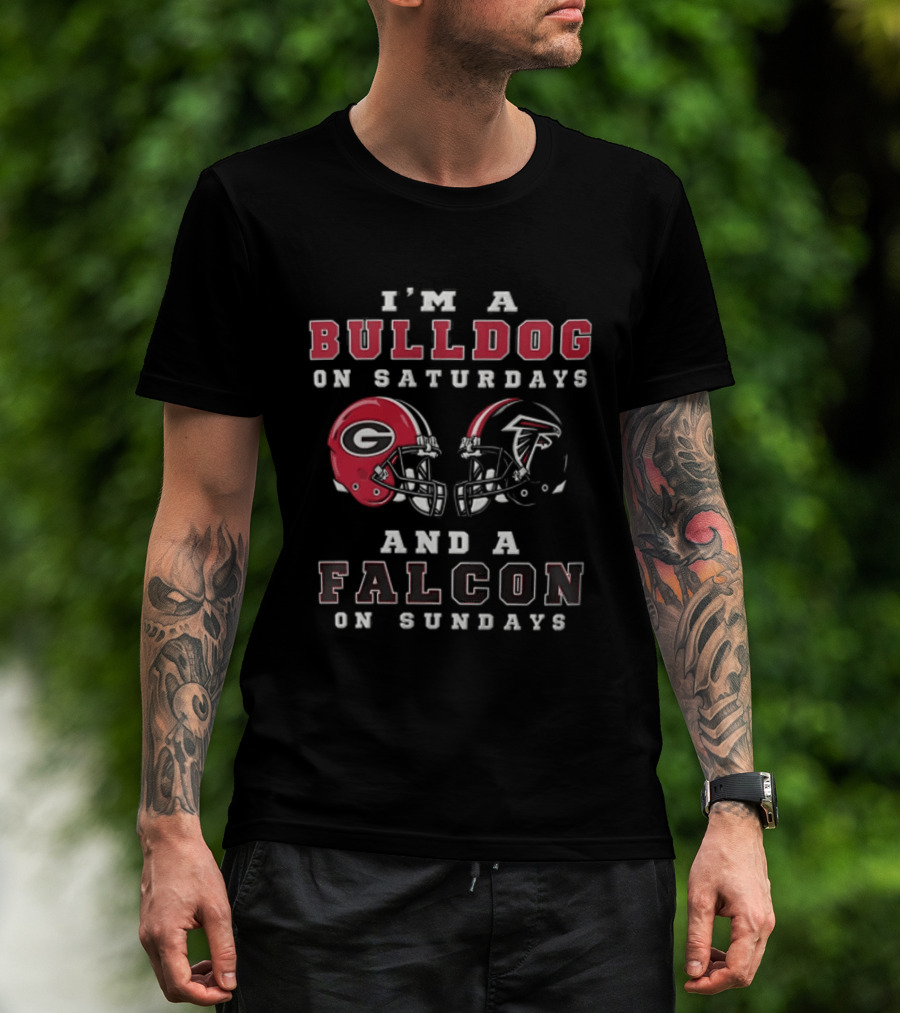 I'm A Bulldog On Saturdays And A Falcon On Sundays Georgia Atlanta Football Helmets T-Shirt