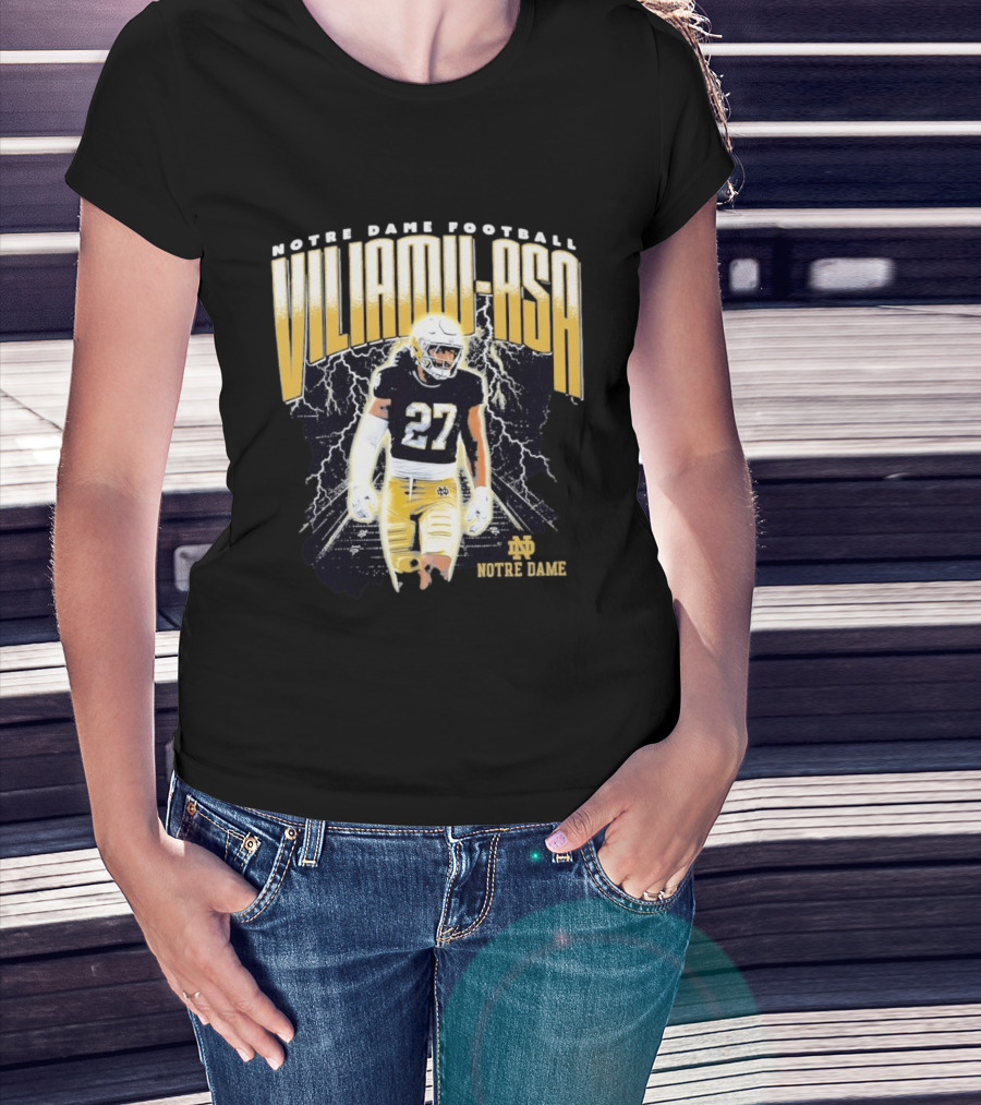 Notre Dame Viliamu Asa No 27 Football Lightning T-Shirt