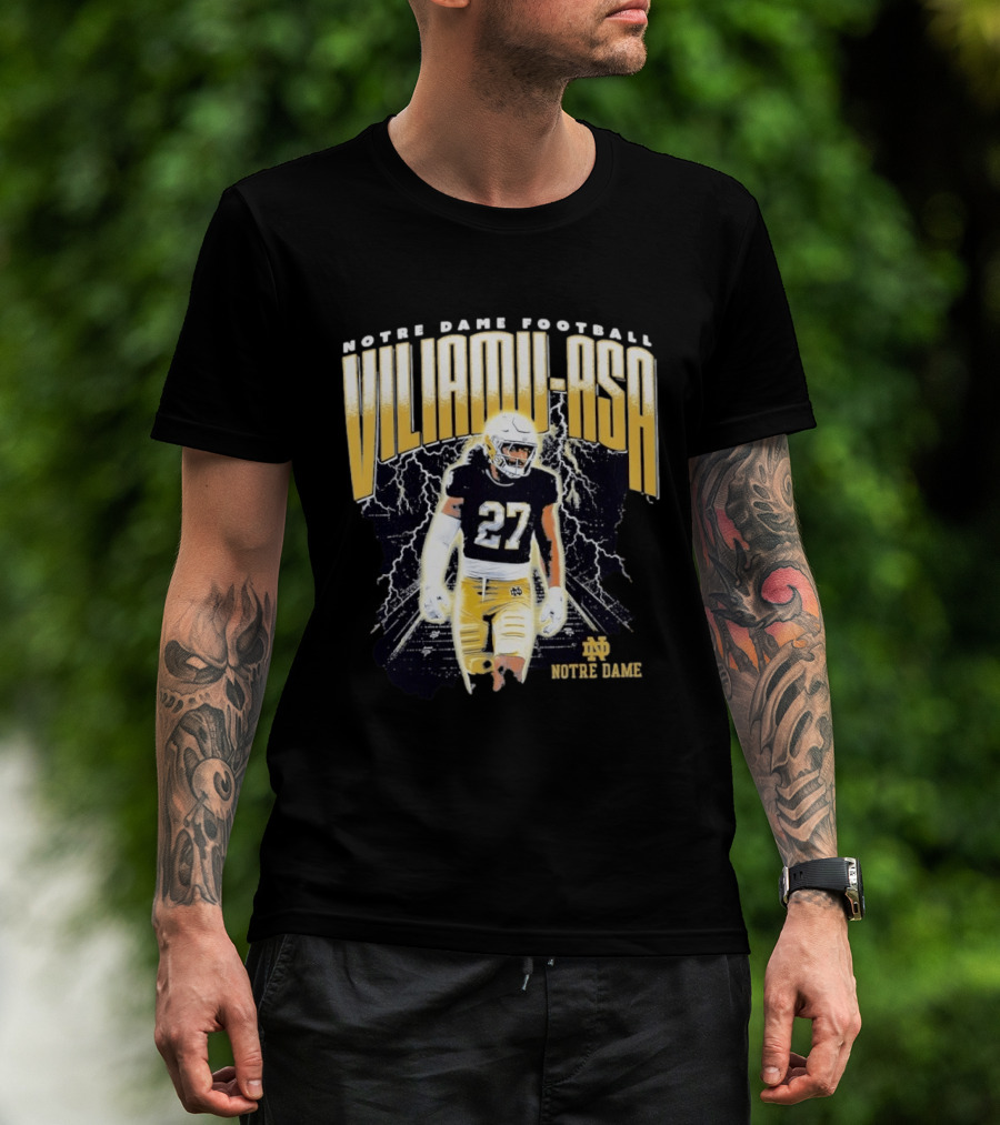 Notre Dame Viliamu Asa No 27 Football Lightning T-Shirt