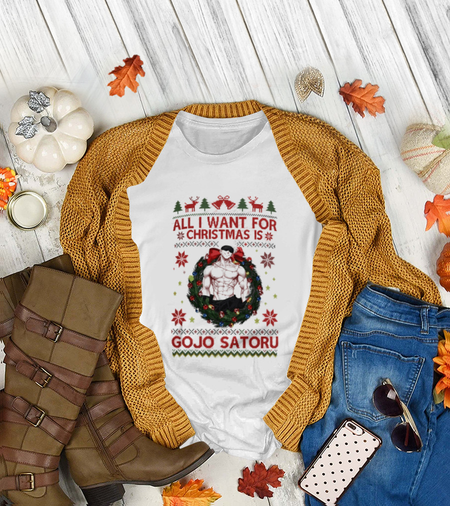 All I Want For Christmas Is Gojo Satoru Festive Holiday Anime Ugly Christmas T-Shirt