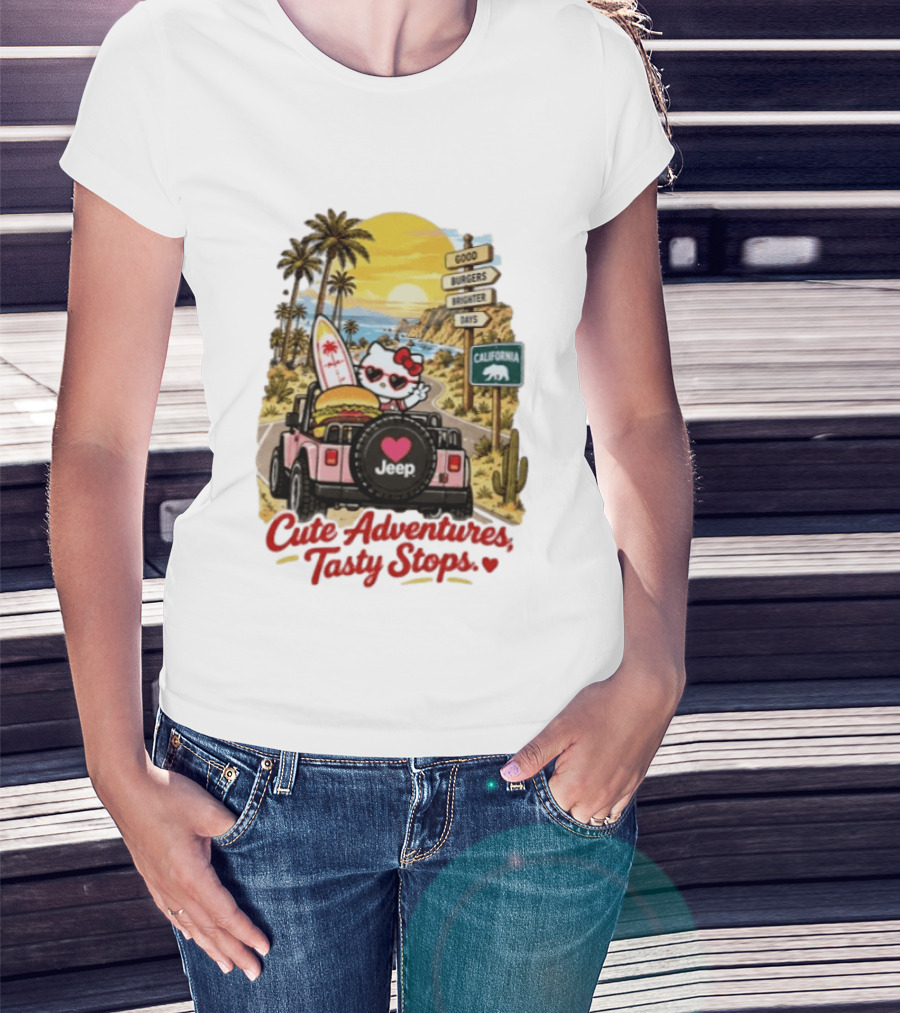 Cute Adventures Tasty Stops California Jeep Beach Burger Good Vibes T-Shirt