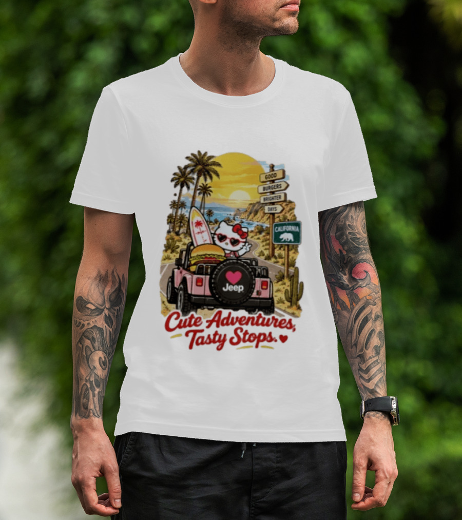 Cute Adventures Tasty Stops California Jeep Beach Burger Good Vibes T-Shirt