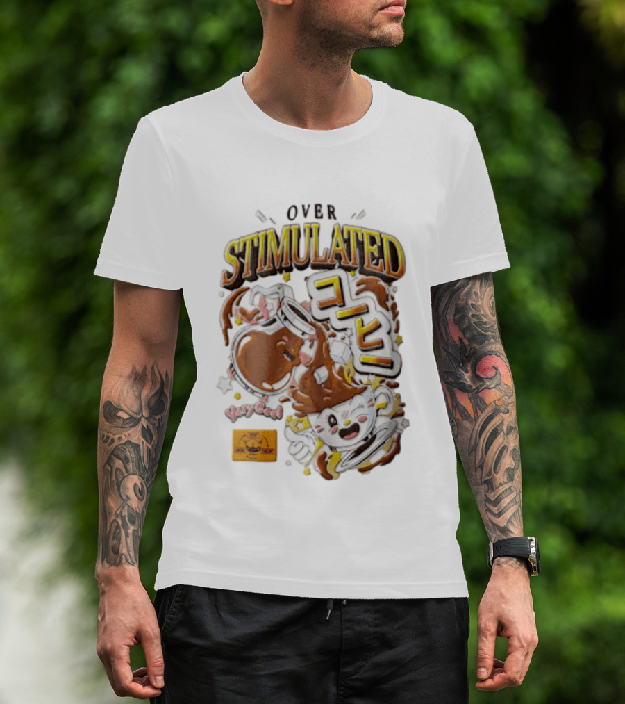 Over Stimulated Coffee Pot Pouring Very Coffee Cartoon Cute T-Shirt