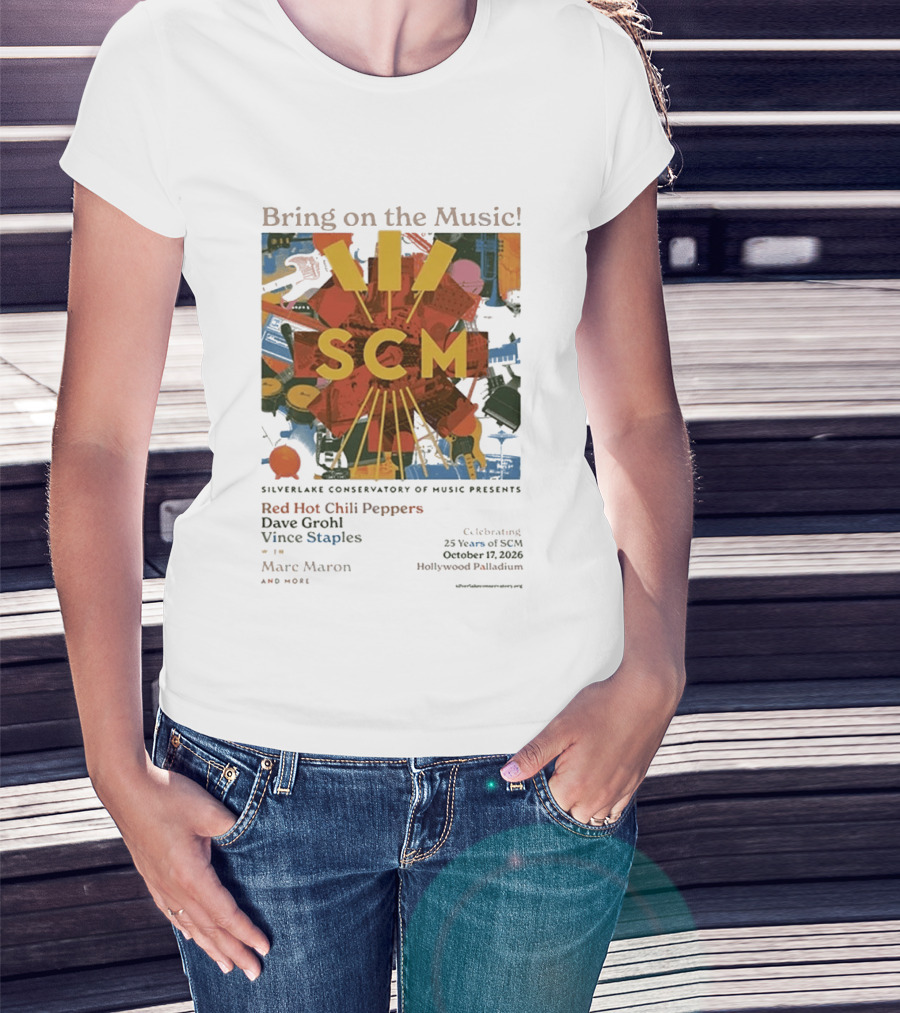Bring On The Music Silverlake Conservatory Red Hot Chili Peppers Dave Grohl Vince Staples Event October 17 2026 Hollywood Palladium T-Shirt