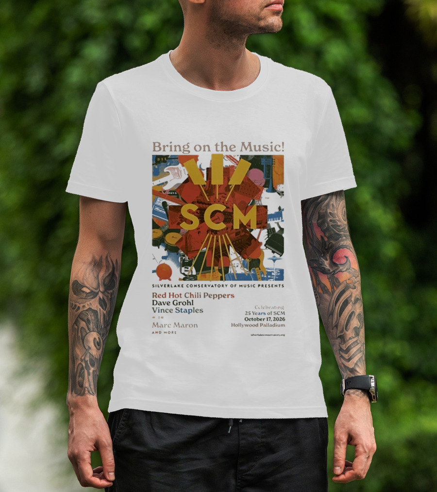 Bring On The Music Silverlake Conservatory Red Hot Chili Peppers Dave Grohl Vince Staples Event October 17 2026 Hollywood Palladium T-Shirt