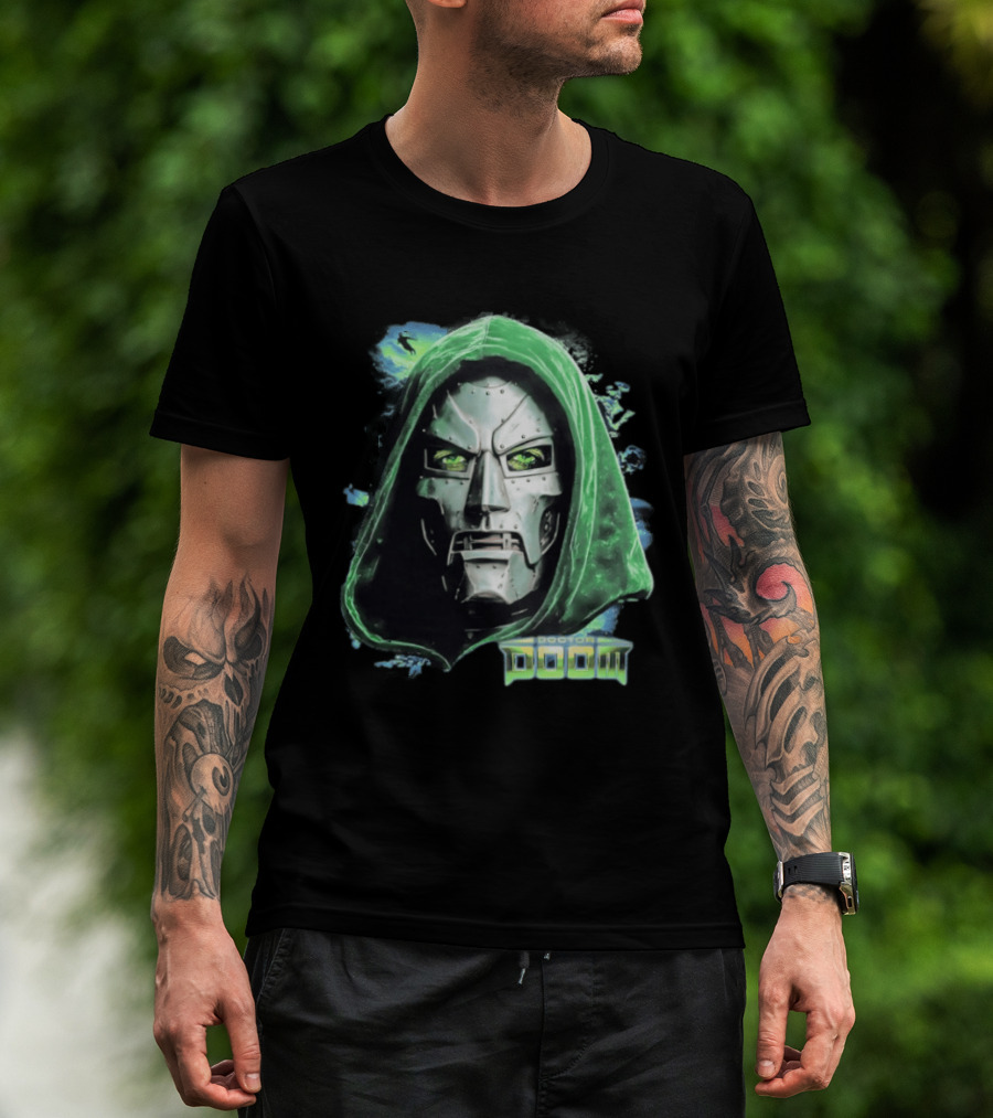 Doctor Doom Marvel Green Hooded Mask Iconic Villain T-Shirt