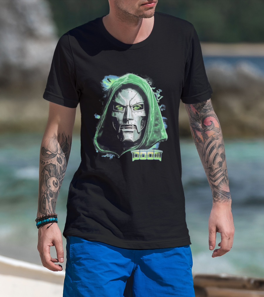 Doctor Doom Marvel Green Hooded Mask Iconic Villain T-Shirt
