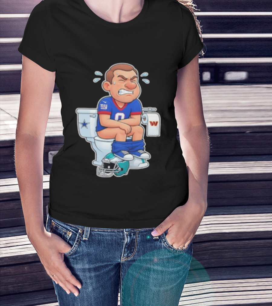 New York Giants Player Cartoon On Toilet With Football Rivalry T-Shirt