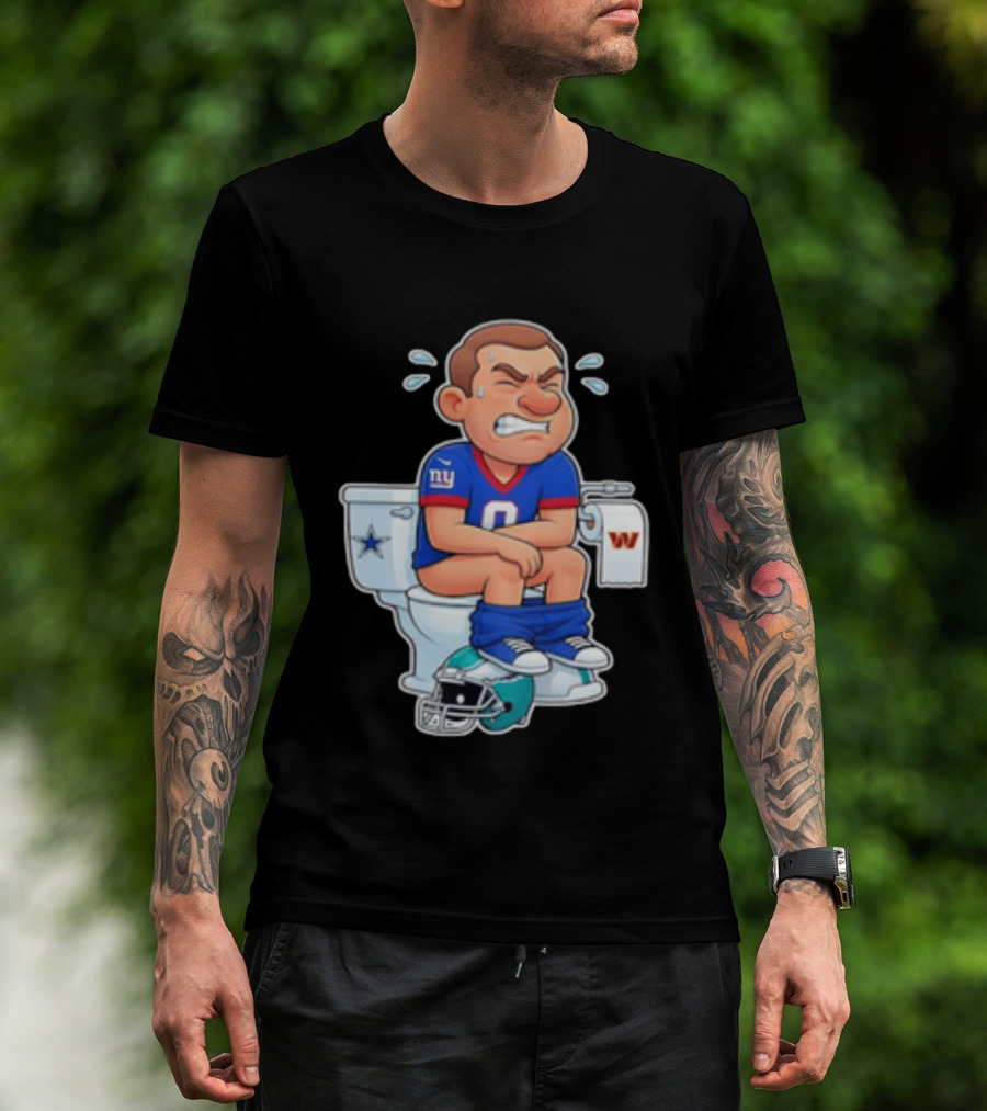 New York Giants Player Cartoon On Toilet With Football Rivalry T-Shirt