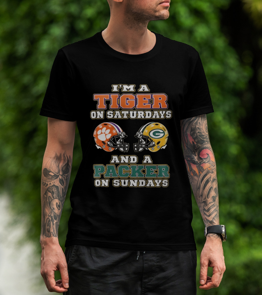I'm A Tiger On Saturdays And A Packer On Sundays Clemson Green Bay Football Fan T-Shirt