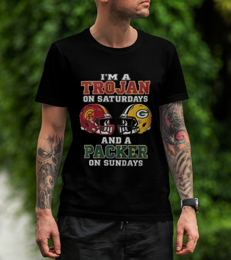 I'm A Trojan On Saturdays Packer On Sundays Football Helmets T-Shirt
