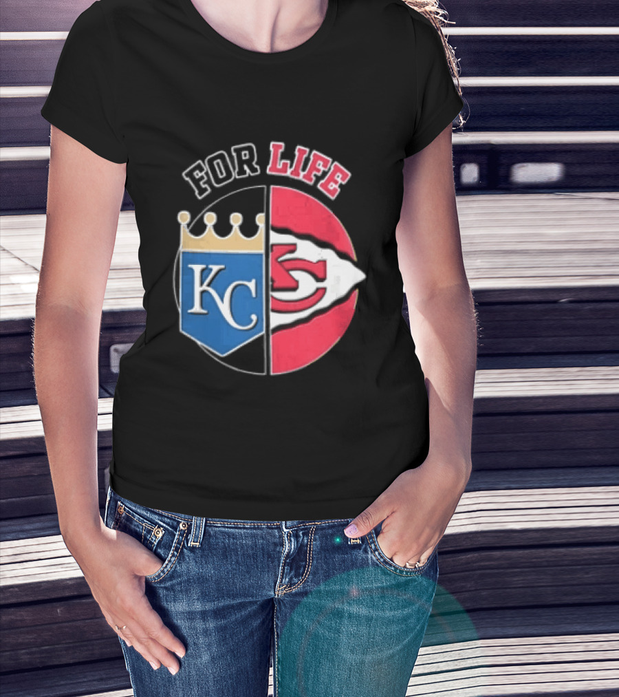 Kansas City Royals Chiefs For Life KC Arrowhead Split Crown T-Shirt