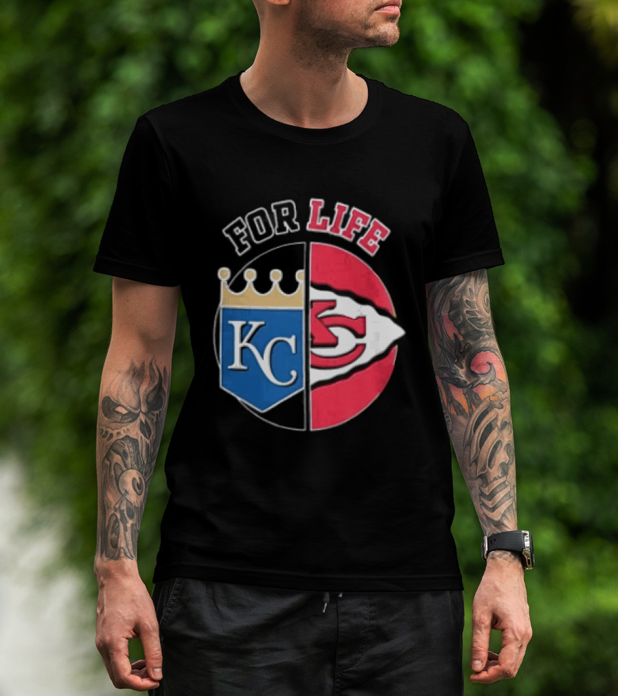 Kansas City Royals Chiefs For Life KC Arrowhead Split Crown T-Shirt