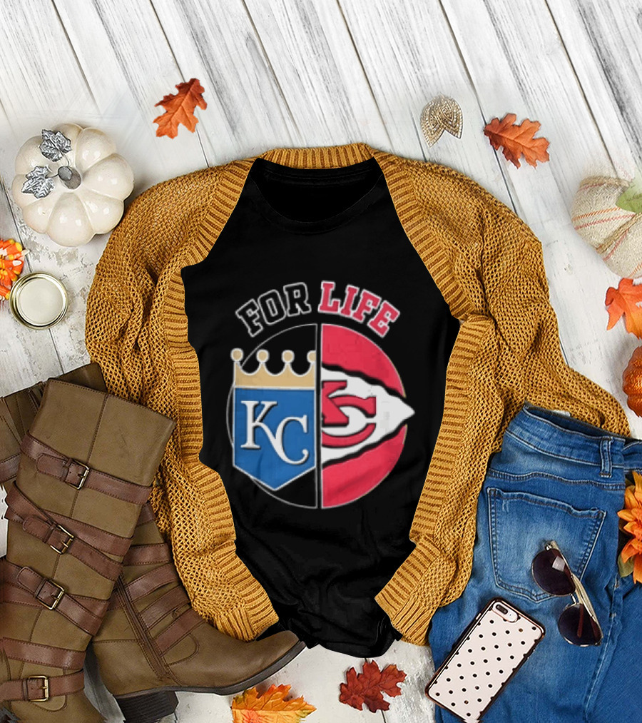 Kansas City Royals Chiefs For Life KC Arrowhead Split Crown T-Shirt