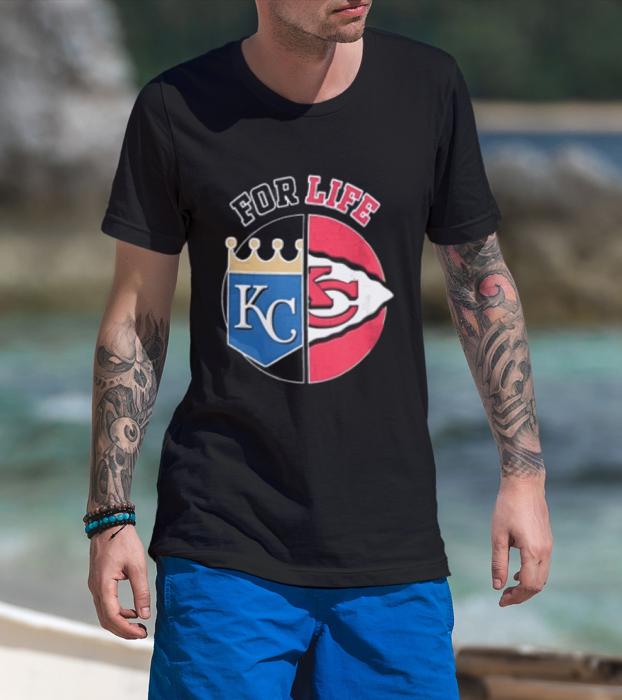 Kansas City Royals Chiefs For Life KC Arrowhead Split Crown T-Shirt