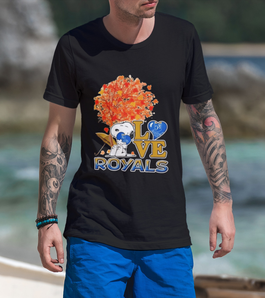 KC Royals Love Snoopy Hug Heart Peanuts Baseball Fall Tree T-Shirt