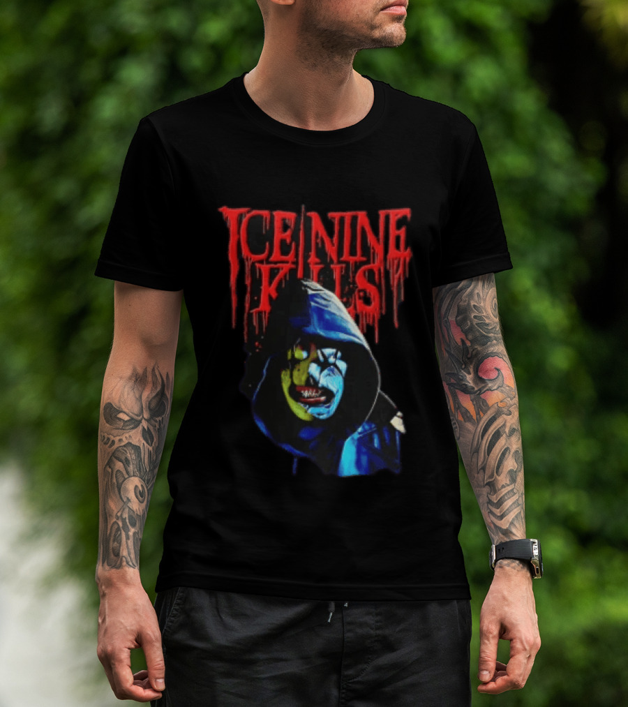 Ice Nine Kills Hooded Figure Clown Mask Dripping Red Letters T-Shirt