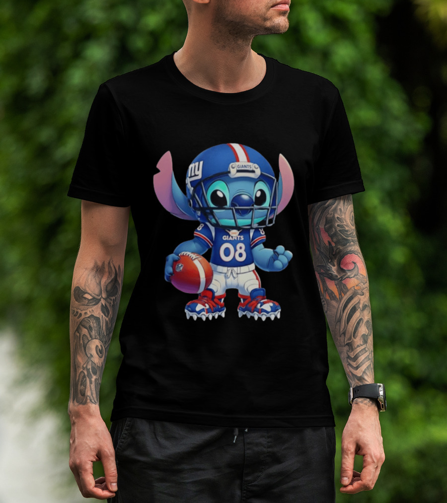 Stitch New York Giants Player Cartoon Collaboration 08 Football T-Shirt