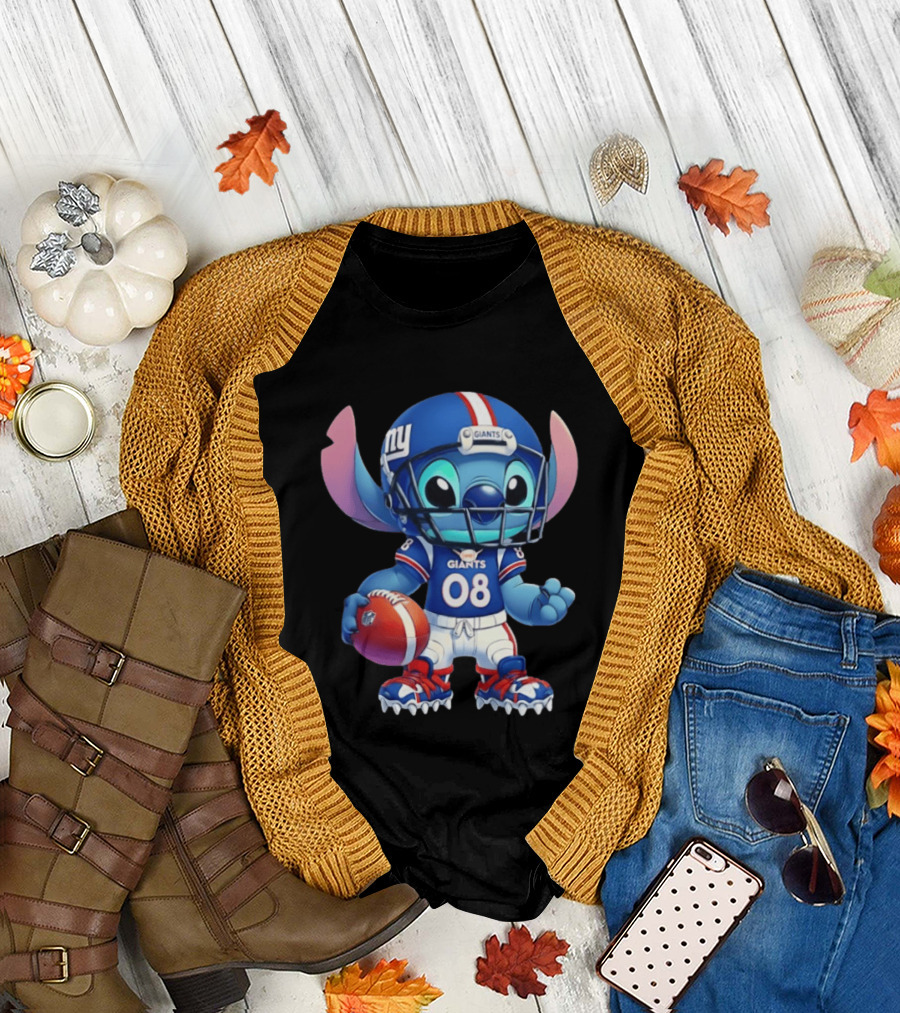 Stitch New York Giants Player Cartoon Collaboration 08 Football T-Shirt