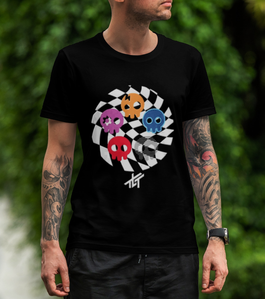 The Living Tombstone Five Colorful Skulls Checkered T-Shirt