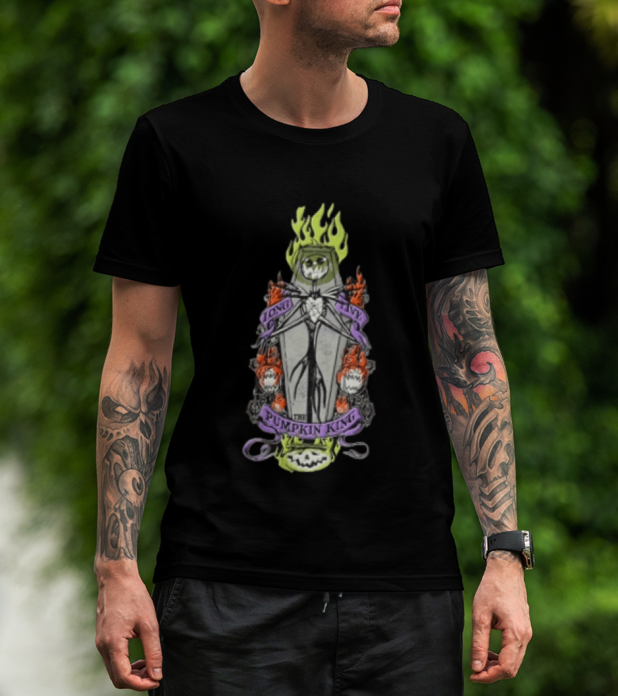 The Nightmare Before Christmas Long Live The Pumpkin King Skeleton Coffin Flames Pumpkins T-Shirt