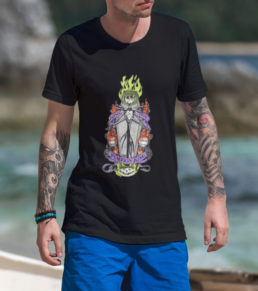 The Nightmare Before Christmas Long Live The Pumpkin King Skeleton Coffin Flames Pumpkins T-Shirt