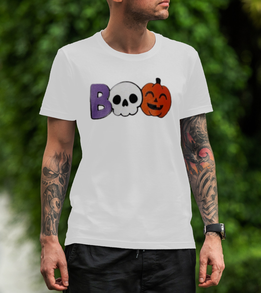 BOO Skull Pumpkin Purple Letter Halloween Fun T-Shirt