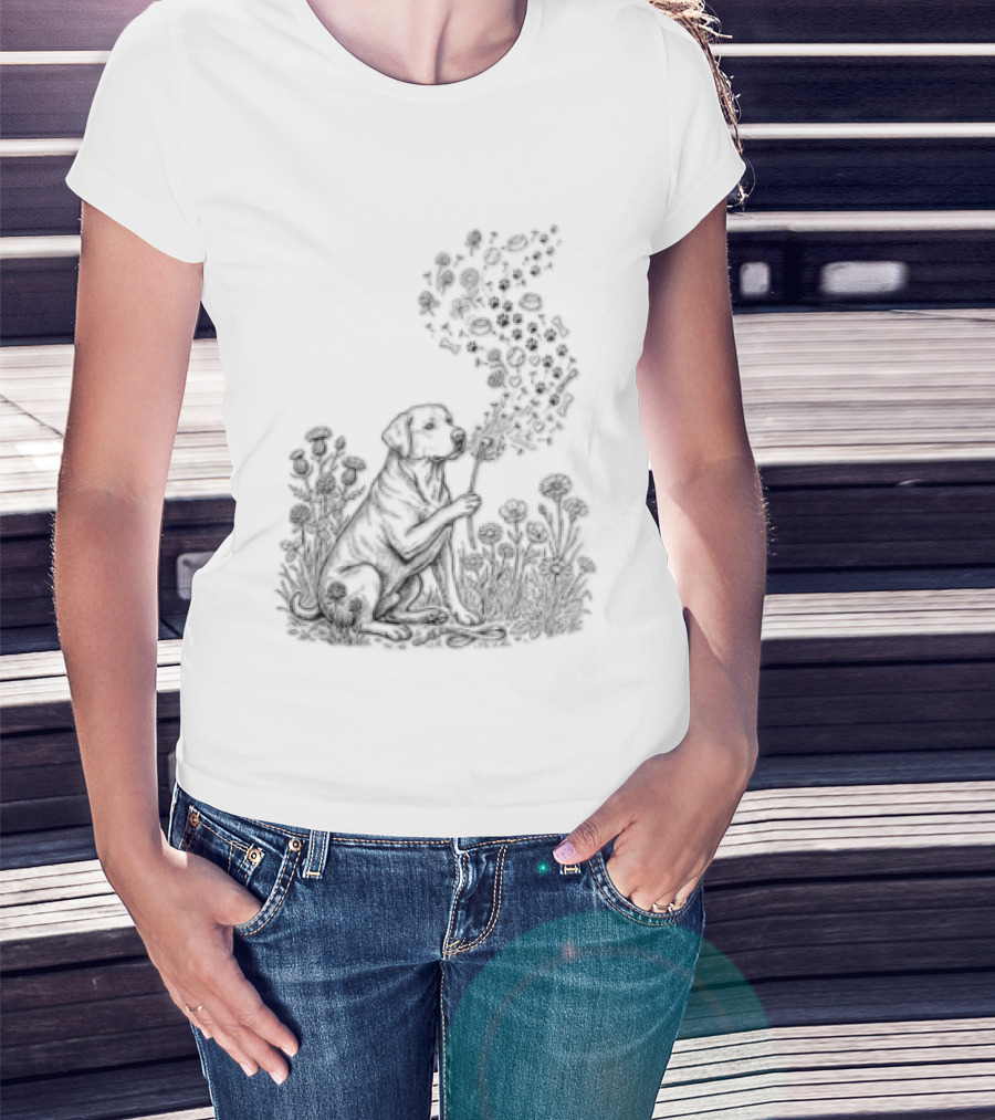 Floral Labrador Retriever Dandelion Dog With Flower T-Shirt
