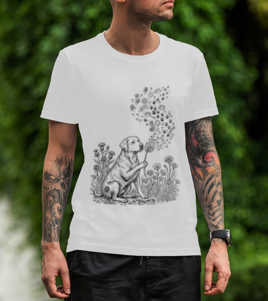Floral Labrador Retriever Dandelion Dog With Flower T-Shirt